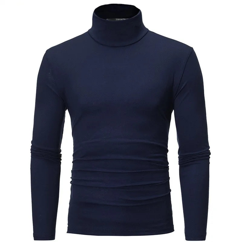 Pulôver de algodão de gola alta masculino, slim fit, elástico, manga longa, casual, vestuário respirável, outono, inverno, moda Importe Go Navy Blue S 