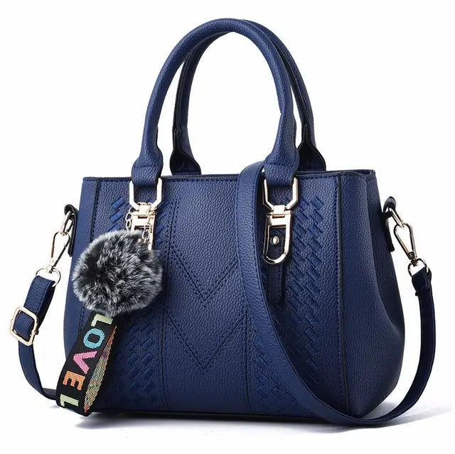 Sacos De Mensageiro De Couro Bordado Para Mulheres, Bolsas Femininas, Hair Ball Hand Bag Importe Go dark blue 23X14X19cm 