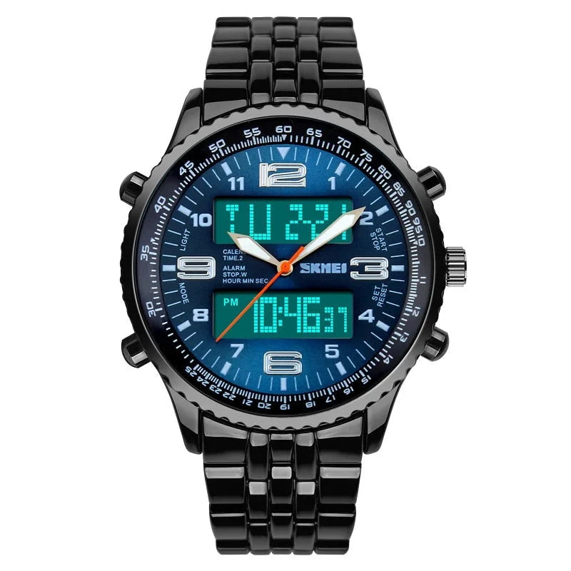 Skmei relógio militar masculino de marca luxuosa, relógio masculino esportivo de aço inteiro com led, relógio de pulso digital de quartzo para homens, novo, 2020 Importe Go 