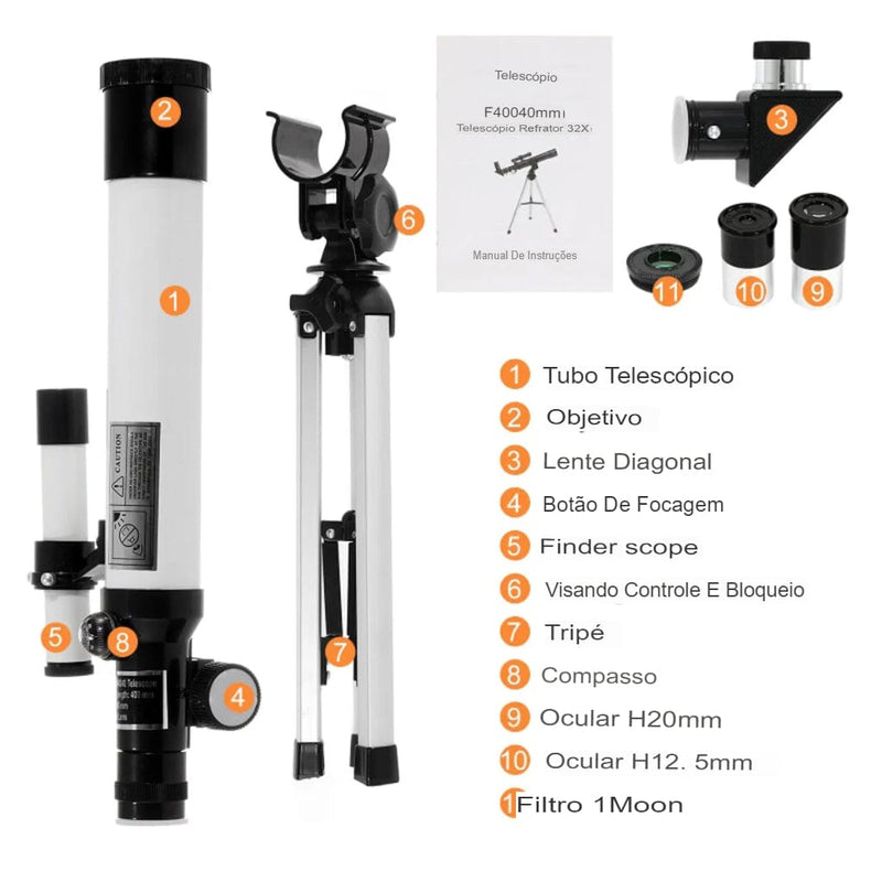 Telescópio Astronômico com Tripé Ajustável - SkyVista UltraZoom 6000X Telescópio Astronômico com Tripé Ajustável - SkyVista UltraZoom 6000X Importe Go 