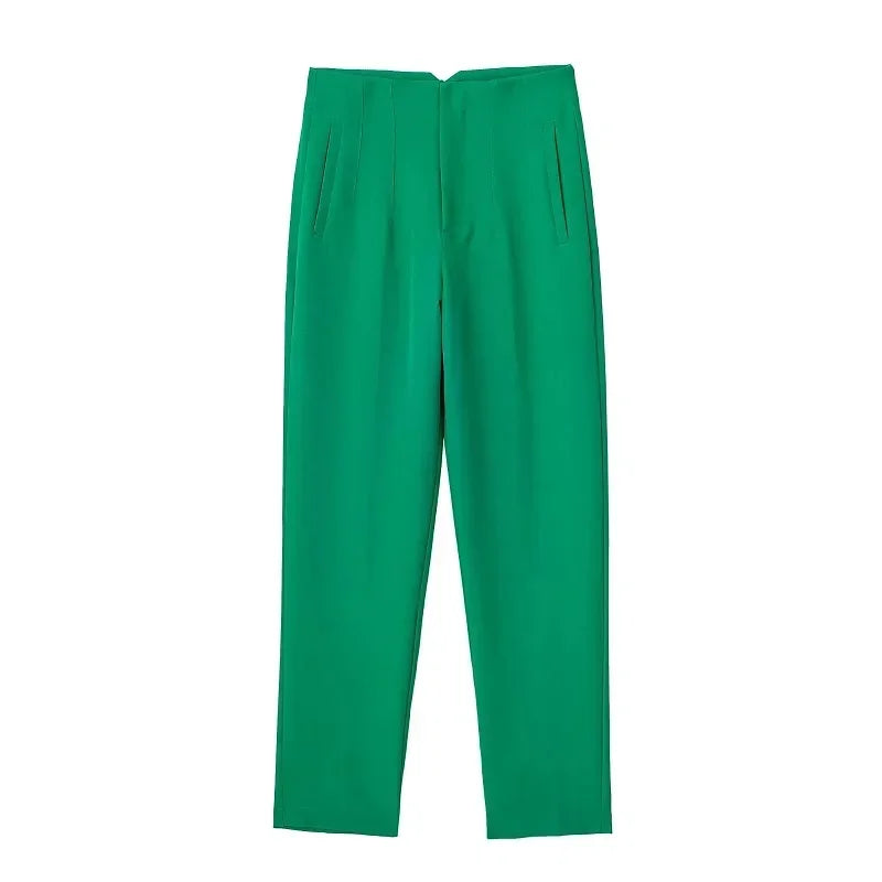 TRAF-Calças de escritório de cintura alta femininas, calças formais de escritório, calças lápis, pretas, rosa, brancas para senhoras, moda Importe Go Light green M 