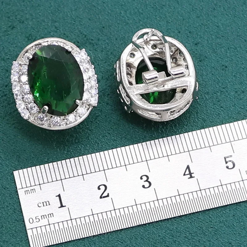 Verde Esmeralda 925 Conjunto De Jóias Para Mulheres, Pulseira De Festa De Casamento, Brincos De Argola, Colar, Pingente, Anel, Presente De Aniversário Importe Go 