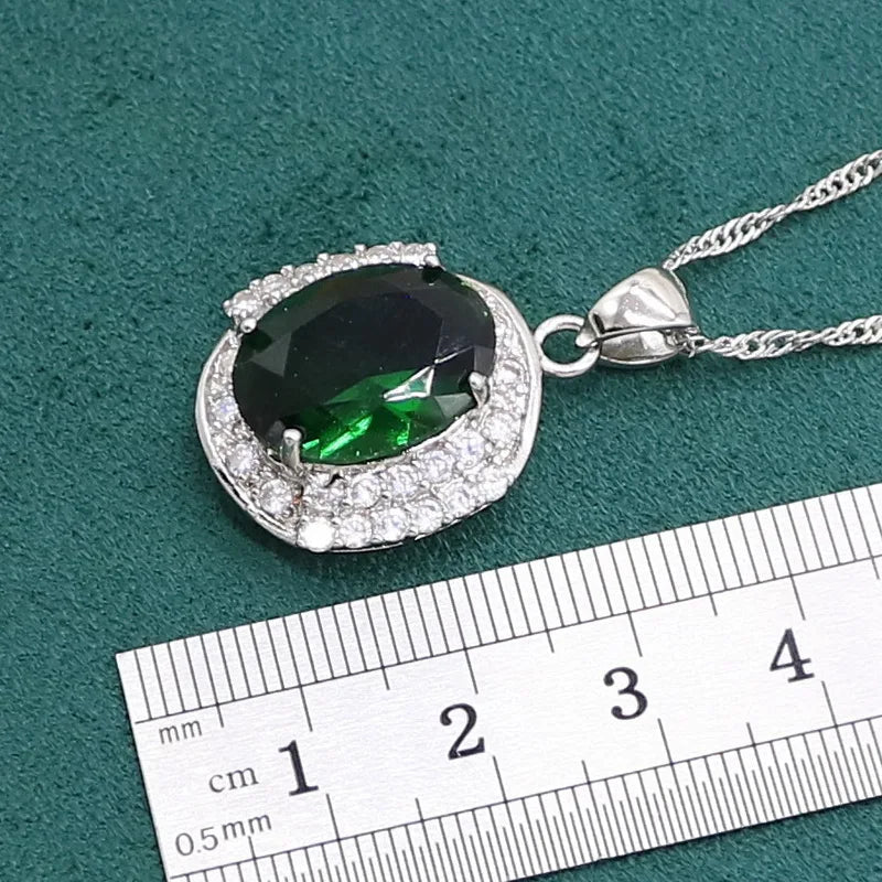 Verde Esmeralda 925 Conjunto De Jóias Para Mulheres, Pulseira De Festa De Casamento, Brincos De Argola, Colar, Pingente, Anel, Presente De Aniversário Importe Go 