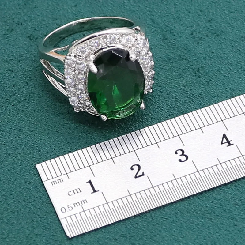 Verde Esmeralda 925 Conjunto De Jóias Para Mulheres, Pulseira De Festa De Casamento, Brincos De Argola, Colar, Pingente, Anel, Presente De Aniversário Importe Go 