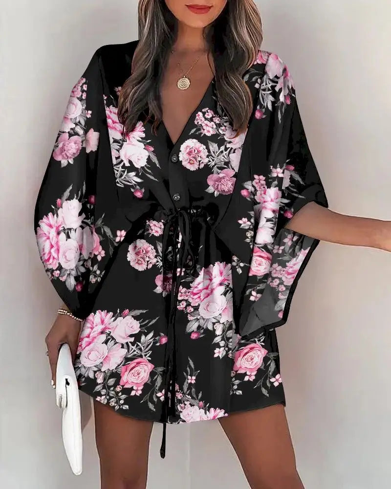 Vestido Kimono Acinturado Patrícia + Brinde Exclusivo Vestido Kimono Acinturado Patricia Importe Go Estampa 1 P 