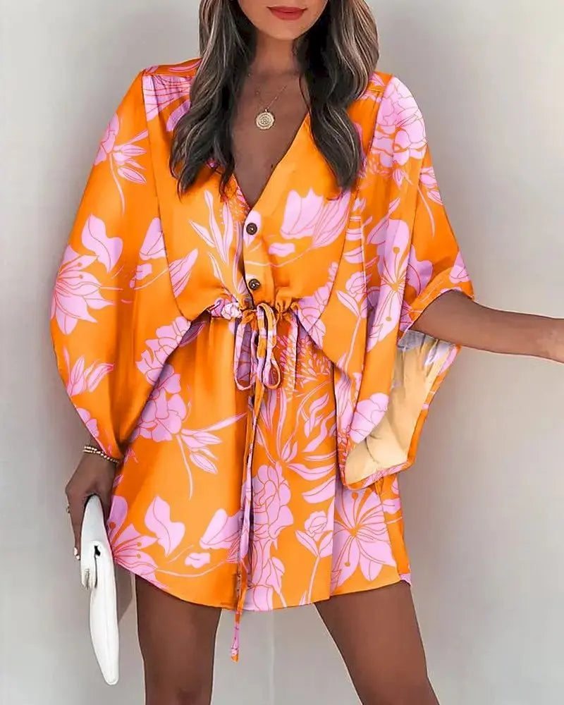 Vestido Kimono Acinturado Patrícia + Brinde Exclusivo Vestido Kimono Acinturado Patricia Importe Go Estampa 4 P 