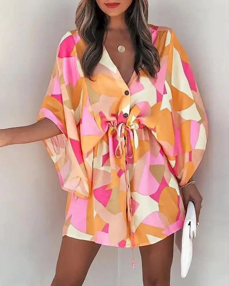 Vestido Kimono Acinturado Patrícia + Brinde Exclusivo Vestido Kimono Acinturado Patricia Importe Go Estampa 8 P 