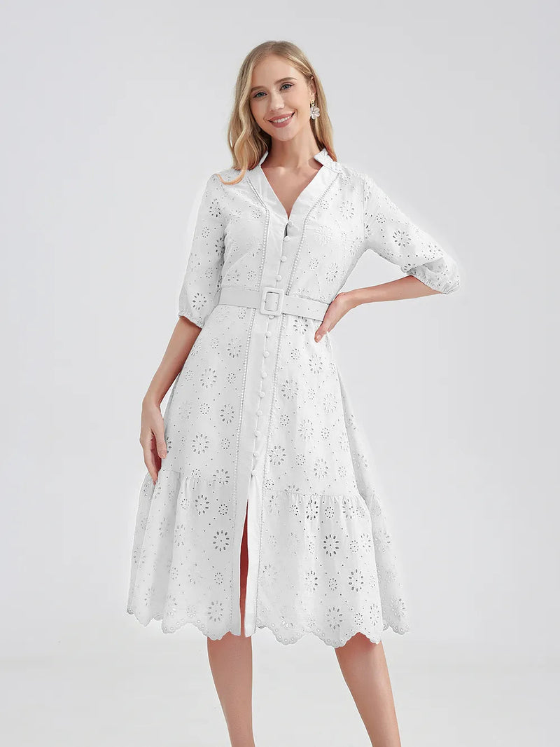 Vestido Laise com cinto Verão Importe Go Branco P 