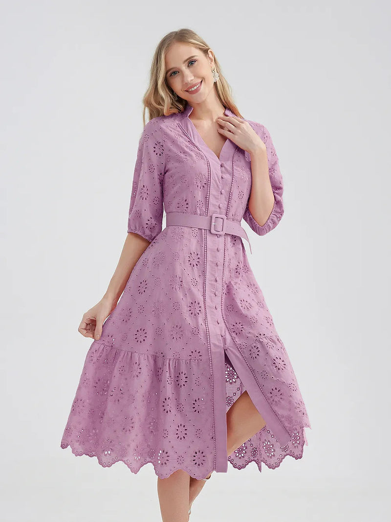 Vestido Laise com cinto Verão Importe Go Lilas P 