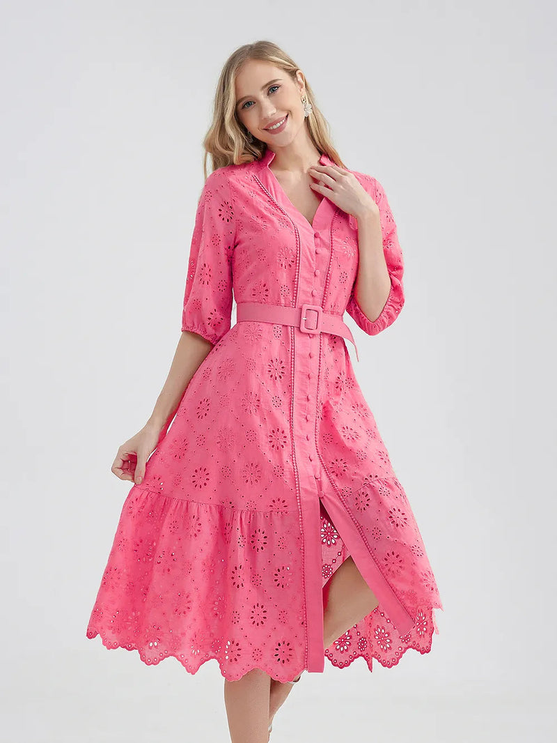 Vestido Laise com cinto Verão Importe Go Rosa escuro P 