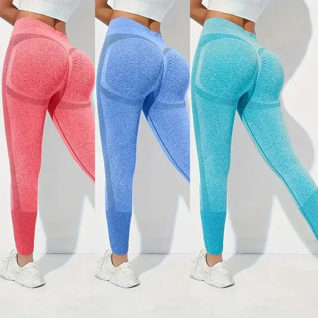 Yoga Básico 3pcs Fitness Gym Calças Justas Seamless Hip-abraçando Tummy Control Yoga Leggings Com Punch Out Buracos Importe Go Rose redblueazure S 