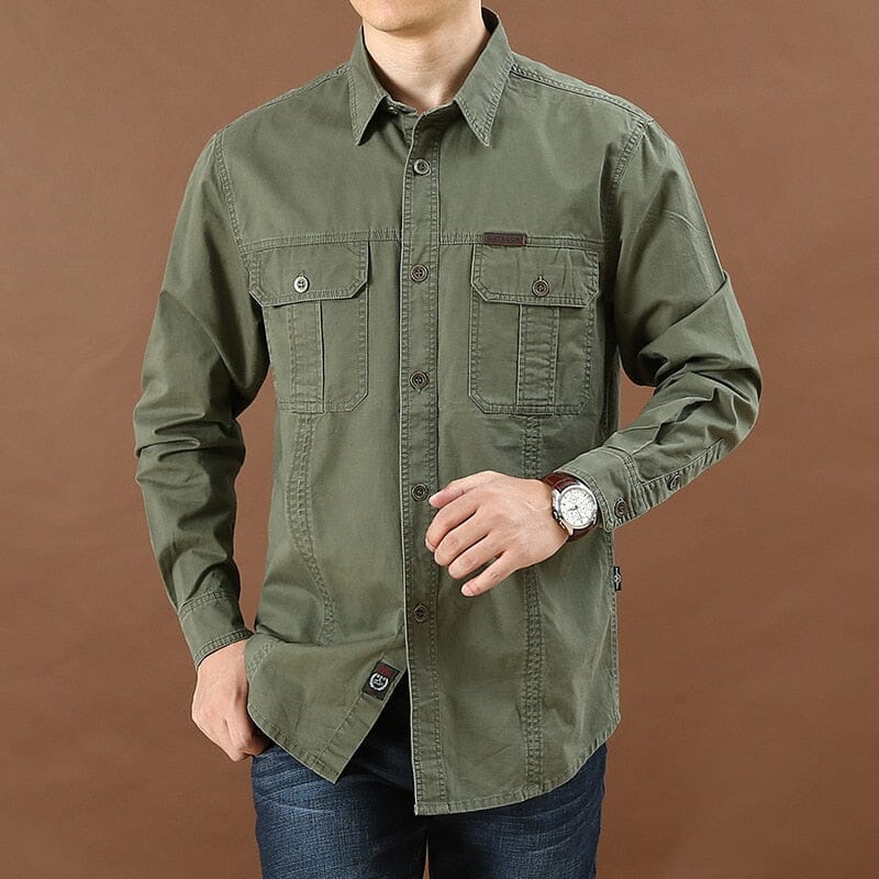 Camisa Social Militar + Brinde Exclusivo P20-68 Importe Go Verde P Relógio de Couro Legítimo