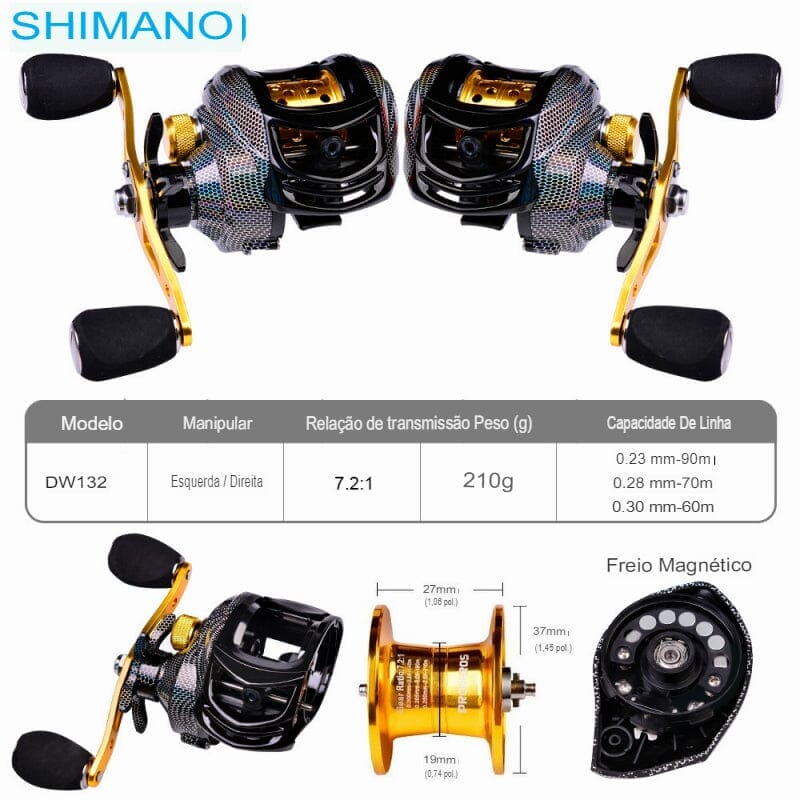 Carretilha Shimano 10 Kg de arrasto 7:2.1 + Óculos Polarizado Grátis(PROMOÇÃO DIA DOS PAIS) shimano new amarela Importe Go 