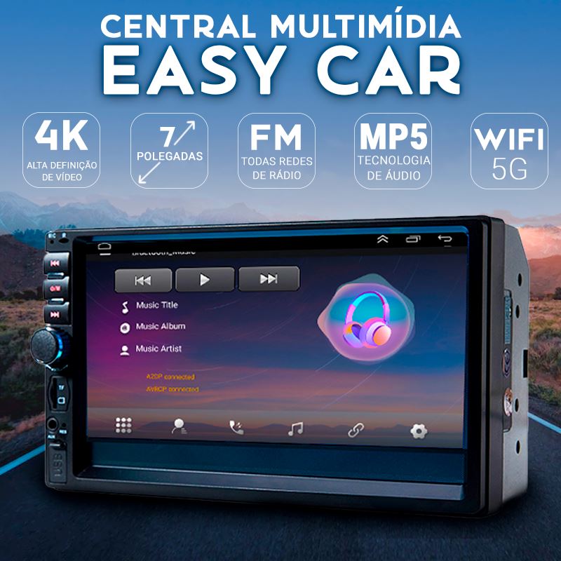 Central Multimídia Universal 7 Polegadas Wifi Gps Mp5 Bluetooth - EasyCar P13-4 Importe Go 