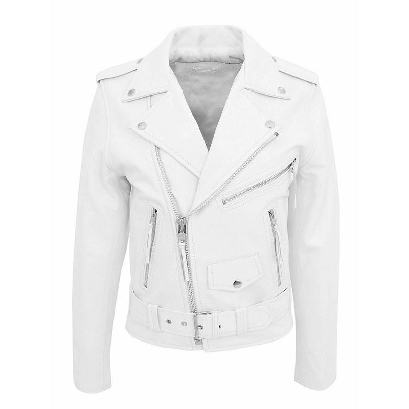 Jaqueta Biker Masculina em Couro Genuíno P20-130 Importe Go Branco M 