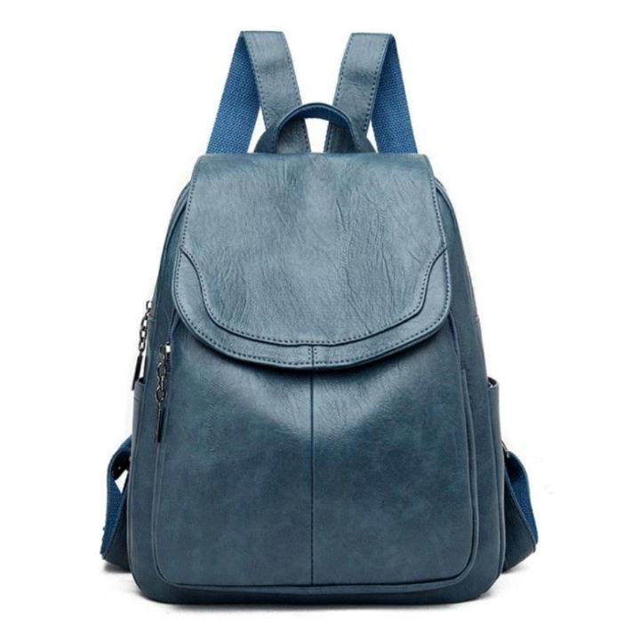 Mochila de Couro Legítimo Feminina - Jasmim P3-P7 Mochila Jasmim Importe Go Azul Claro 