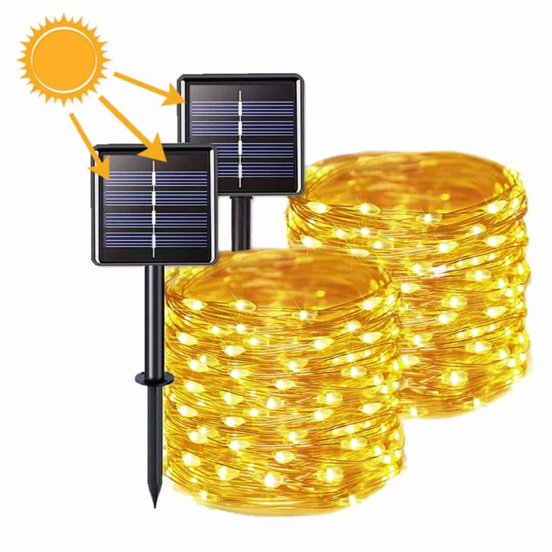 Pisca Pisca Natal Solar com 8 Modos de Iluminação - Instalação em 1 minuto ccj 5 Importe Go 10M - 100 Leds 2 Unidades 