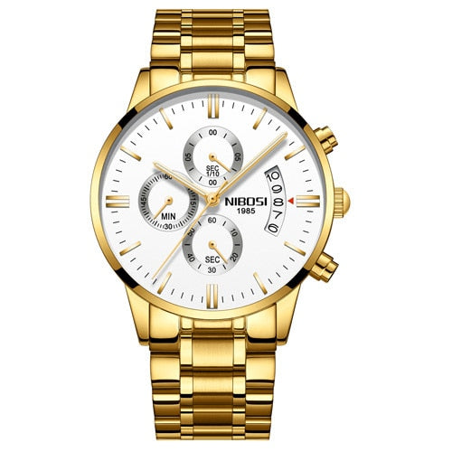 Relógio Nibosi Masculino de Luxo Original Relógio Nibosi Masculino de Luxo Original Importe Go Dourado/Branco 